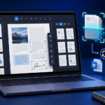 Illustration eines PDF-Editors mit OCR, Dokumentseiten und Konvertierung